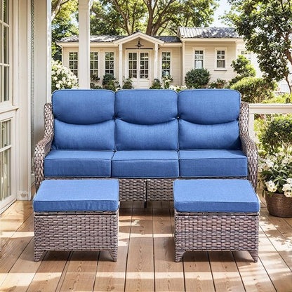 HUMMUH Wicker Patio Furniture Set 6 Inch Thick Cushion Outdoor Swivel Rocker Patio Chairs with Deep Seat Sofa 6PCS Outdoor Furniture Set for Porch Garden Deck