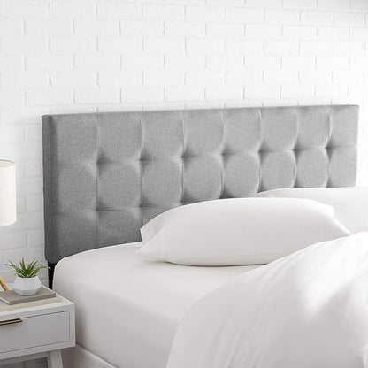 Amazon Basics Faux Linen Upholstered Tufted Headboard with Adjustable Height, King, Gray