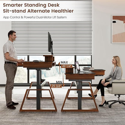 EUREKA ERGONOMIC Electric Standing Desk with Dual Drawers,63 Inche Executive Desk,Height Adjustable L-Shaped Office Desk, Computer Workstations with Monitor Stand,Right/Black
