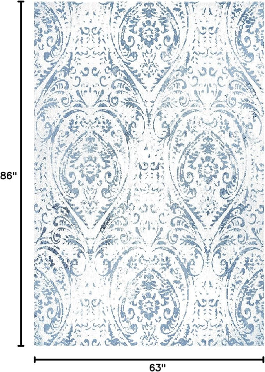 Home Dynamix Nicole Miller Patio Sofia Juniper Indoor/Outdoor Area Rug 5'2"x7'2", Distressed Damask Ivory/Blue