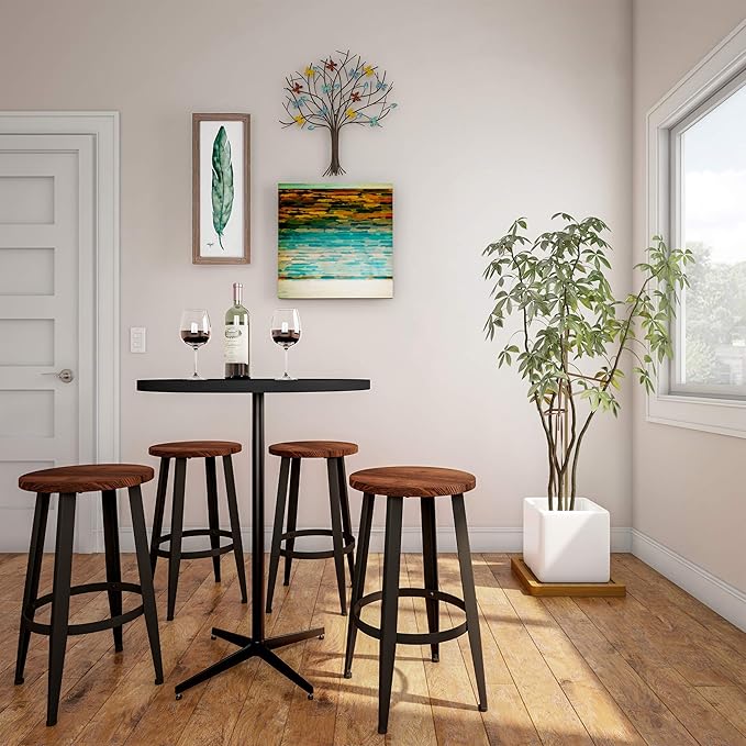 Lavish Home Set of 2 Counter-Height Bar Stools – Modern Backless Seating Set with Metal Bases and Wood Seats for Kitchens or Dining Rooms (Brown)