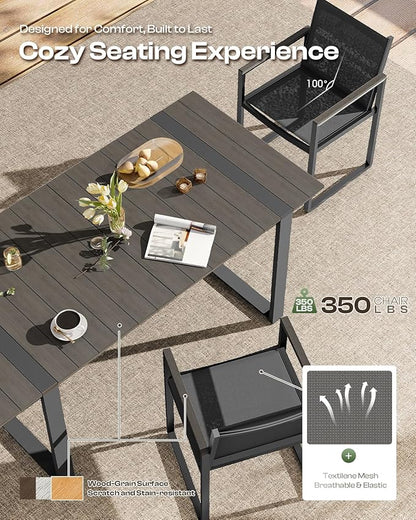 Outdoor Table and Chairs of 4, Patio Dining Sets, HDPS + Aluminum Outdoor Furniture Set with Umbrella Hole, Patio Dining Table Set (Charcoal)