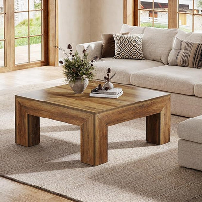 Tribesigns Farmhouse Square Coffee Table for Living Room, 39.37-Inch Low Large Center Tea Accent Table with Sturdy Legs, Easy Assembly (Rustic Brown)