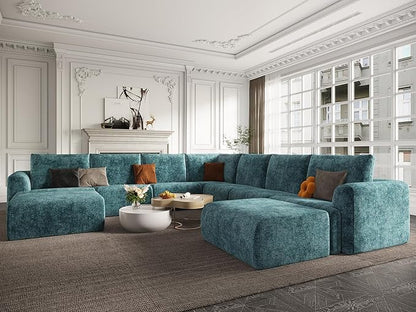 EASE MOOSE Oversized Sectional Cloud Couch, 9-Seat Modular Boneless Sofa Set with Deep Seat, No-Assembly Chenille Sofa for Living Room, Blue