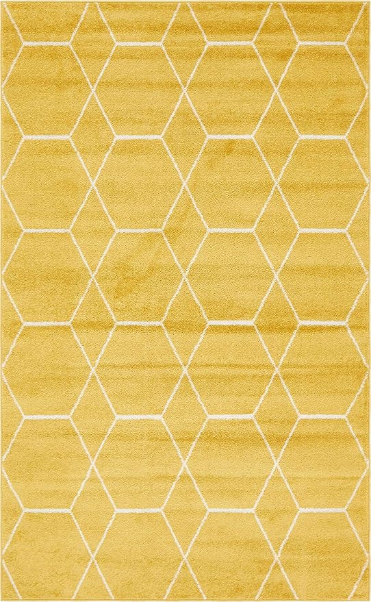 Unique Loom Trellis Frieze Collection Area Rug - Geometric (5' 1" x 8', Yellow/ Ivory)