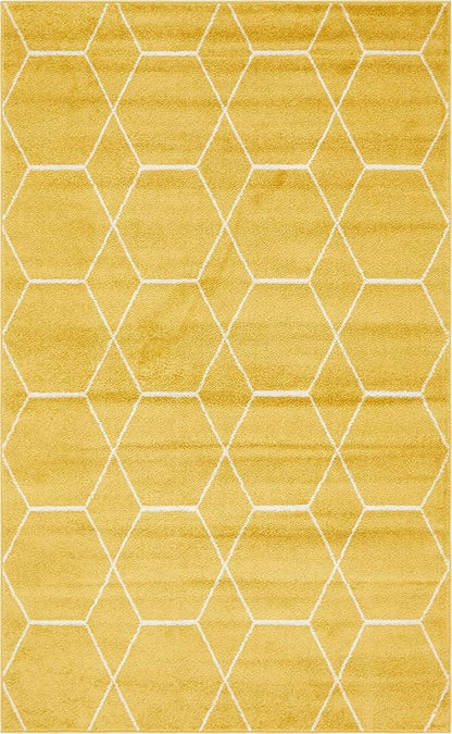 Unique Loom Trellis Frieze Collection Area Rug - Geometric (5' 1" x 8', Yellow/ Ivory)