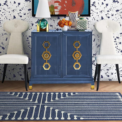 RUGGABLE x Jonathan Adler Machine Washable Modern Area Rug – Inkdrop Lapis Blue 5x7, Stain-Resistant, Non-Slip – Medium Rugs for Living Room, Bedroom, Hallway, Entryway & Office–with Cushioned Pad