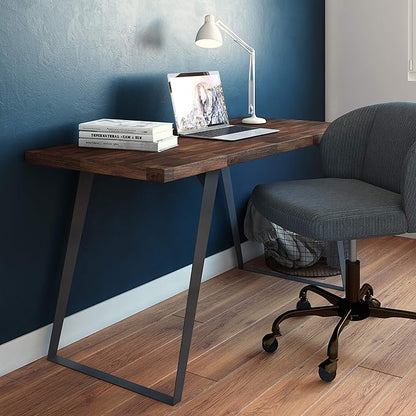 SIMPLIHOME Lowry SOLID WOOD and Metal Modern Industrial 54 inch Wide Home Office Desk, Writing Table, Workstation, Study Table Furniture in Distressed Charcoal Brown