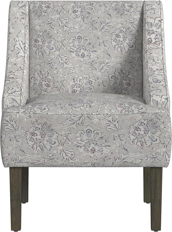 Mid Century Modern Accent Chair Wingback Living Room Chair Comfy Upholstered Scooped Armchair Fabric Side Chair with Wood Legs for Small Space, Bedroom, Apartment, Office, Waiting Room (Linen)