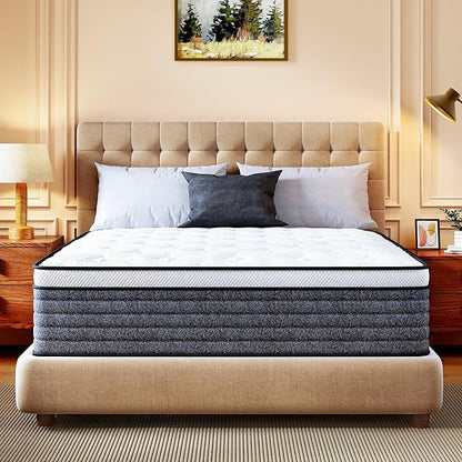 CH CHARME HOUSE Full Size Mattress, 12 Inch Full Hybrid Mattress in a Box, Medium Feel Foam and Individual Pocket Springs, Extra Edge Support, Pressure Relief, CertiPUR-US
