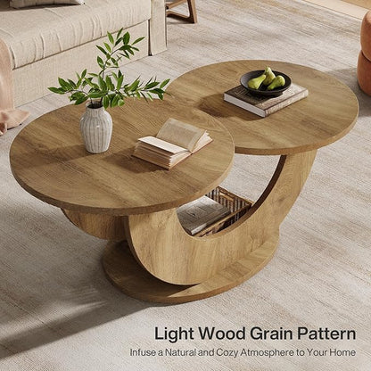 Tribesigns 46-inch Round Coffee Table, Modern Living Room Coffee Table with Funky U-Shaped Frame, Low Accent Center Tea Table for Home, Apartment, Oak