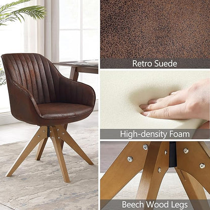 Zouron Mid Century Modern Accent Chair with Wooden Legs, Upholstered Swivel Chair No Wheels, Side Accent Armchair Vanity Chair for Small Space Home Office Living Room Bedroom, Mocha