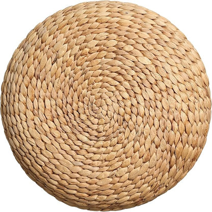 JONATHAN Y TBL2500A Aimee 15.7" Modern Minimalist Two-Tone Hand-Woven Hyacinth Ottoman for Living Room, Bedroom, Entryway, Foyer, Natural Seagrass Foot Stool, Handwoven Footrest, Natural/Black