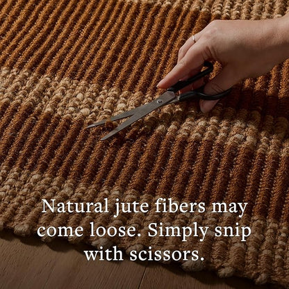 Loloi Leanne Ford Weatherstaff Collection WTS-03 Natural/Olive 2'-6" x 7'-6" Runner Rug Jute, Striped, Neutral, Hallway, Kitchen, Mudroom, and Bathroom