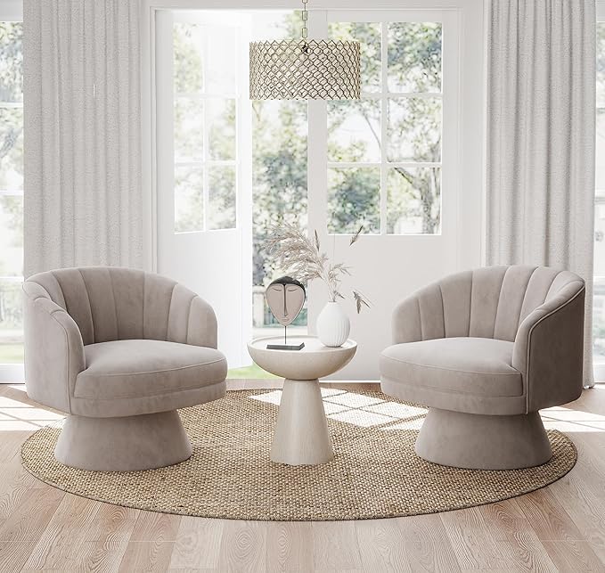 Swivel Accent Chair Set of 2,Upholstered Velvet 360° Swivel Barrel Chair for Living Room Overstuffed Bouncle Reading Chair Round Armchair for Bedroom,Vanity,Office (Grey)