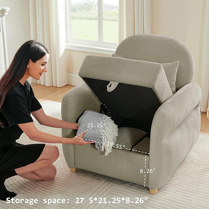 33.5" Mordern Accent Chairs,Reading Chair with Storage,Single Sofa in Chenille Fabric for Living Room, Bedroom and Compact Spaces. (Grey)