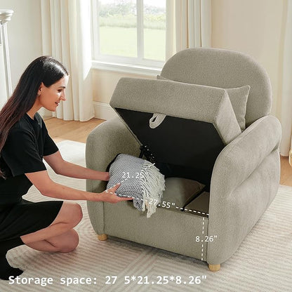 33.5" Mordern Accent Chairs,Reading Chair with Storage,Single Sofa in Chenille Fabric for Living Room, Bedroom and Compact Spaces. (Grey)
