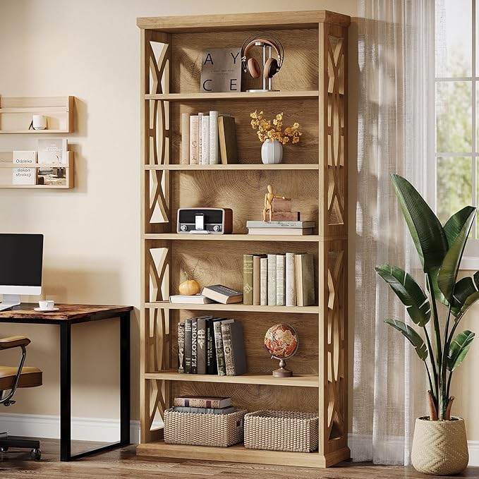 Tribesigns 6-Tier Bookshelf, 71 Inches Tall Freestanding Bookcase, Large Industrial Bookshelves Display Shelves, Wooden Book Shelf for Home Office, Living Room, Bed Room, Natural