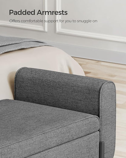 SONGMICS Storage Bench with Armrests, Ottoman for Living Room, Bedroom, Entryway, Steel Legs, Dark Gray ULOM072G01