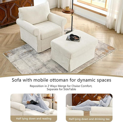 35.82" Accent Chair with Ottoman Upholstered Living Room Chairs for Reading Chair with Chaise Lounge Chairs Indoor, Comfortable Armchair for Bedroom (Beige, 35.82")