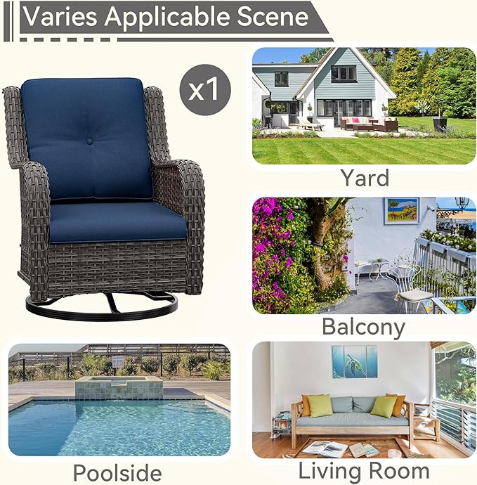 Outdoor Swivel Rocker Patio Chair - Outdoor Wicker Patio Glider Chair with Olefin Fabric Cushions Suitable for Backyard Deck and Porch, Blue