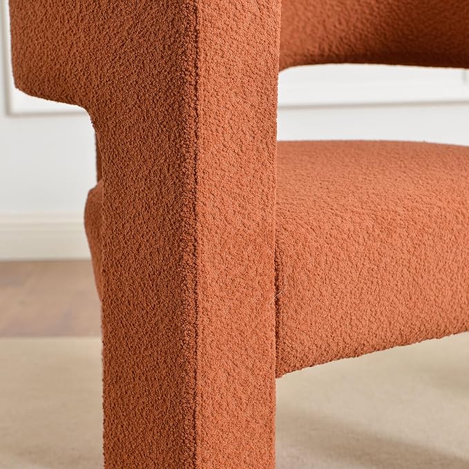 KINWELL 28" W Boucle Accent Chair Armchairs Set of 2, Upholstered Square Open-Back Barrel Chair, No Assembly Side Chair ArmChairs for Living Room Bedroom Lounge (Caramel)