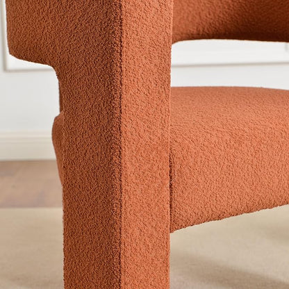 KINWELL 28" W Modern Boucle Accent Chair, Mid Century Upholstered Square Armchair, No Assembly Single Sofa Side Chair for Living Room Lounge Bedroom (Caramel)