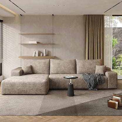 108" Sectional Couches for Living Room Modern Modular Sofa with L-Shape Couchs Upholstered Boneless Couch Deep Seat Sectional Couch with Chaise (Camel, Left Facing Chaise+2Seaters)