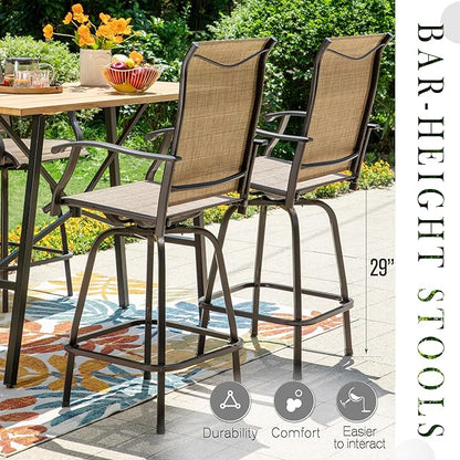 Sophia & William Swivel Bar Stools Set of 2, Bar Height Chairs, Outdoor Bar Chairs, High Top Patio Chairs, Supports 300 lbs (Brown Fabric)