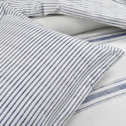 Lush Decor Farmhouse Stripe Reversible Cotton Comforter Set, 3 Piece Set, Full/ Queen, Navy - Cozy Farmhouse Bedding Set - Rustic Decor - Striped Comforter - Modern Farmhouse Bedroom Decor
