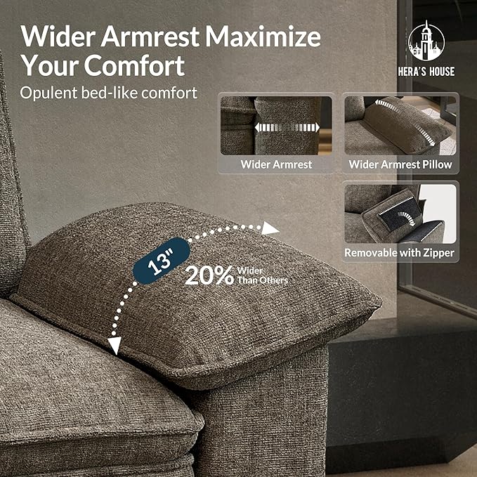 HERA'S HOUSE 88" Modular Sectional Sofa, L Shaped Couches for Living Room, Comfy Cloud Couch with Ottoman, 3-Seater Deep Seat Sofa with Throw Pillow, Chenille Ash