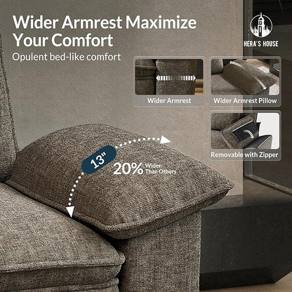HERA'S HOUSE 88" Modular Sectional Sofa, L Shaped Couches for Living Room, Comfy Cloud Couch with Ottoman, 3-Seater Deep Seat Sofa with Throw Pillow, Chenille Ash