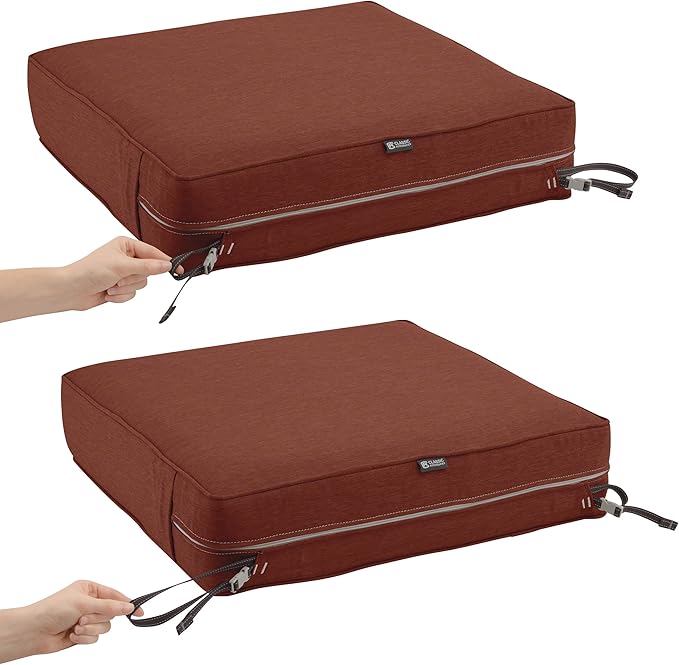 Classic Accessories Montlake FadeSafe Water-Resistant 23 x 23 x 5 Inch Outdoor Seat Cushion, Outdoor Chair Cushion, Heather Henna Red, Outdoor Chair Cushions, Patio Chair Cushions, Patio Cushions