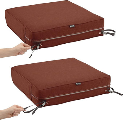 Classic Accessories Montlake Water-Resistant 23 x 25 x 5 Inch Rectangle Outdoor Seat Cushion, Patio Furniture Chair Cushion, Heather Henna Red, Patio Furniture Cushion Covers