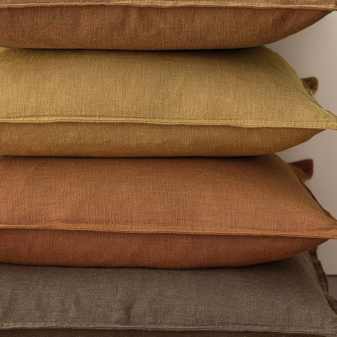 Foindtower Set of 2, Decorative Linen Soild Throw Pillow Covers Soft Accent Cushion Euro Case Boho Farmhouse Pillowcase for Chair Couch Sofa Bedroom Living Room Home Decor 26 x 26 Inch Autumn Orange