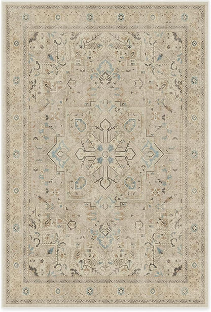 RUGGABLE Washable Vintage Area Rug – Kamran Ivory Opal 6x9, Stain-Resistant, Non-Slip – Medium Machine Washable Rugs for Living Room, Bedroom, Hallway, Entryway & Office–with Standard Pad