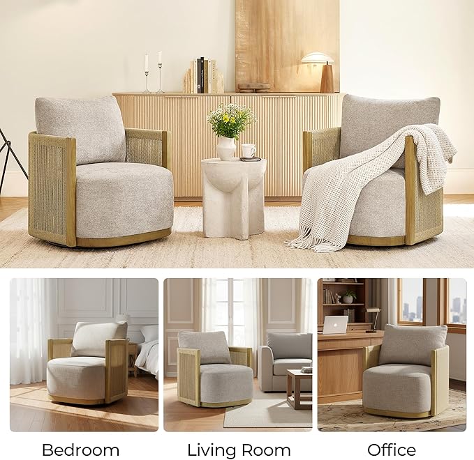 CHITA Braid Swivel Accent Chairs, Modern Comfy FSC Certified Armchair with Paper Cord & Wood Frame for Living Room and Bedroom, Fully Assembled - Linen