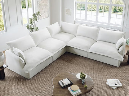111” Oversized Modular Sectional Sofa, Comfy Down Fill Cloud Couch, 5 Seater V Shaped Modular Couch with Washable Cover, Deep Seat Sectional Couches for Living Room, Cream White