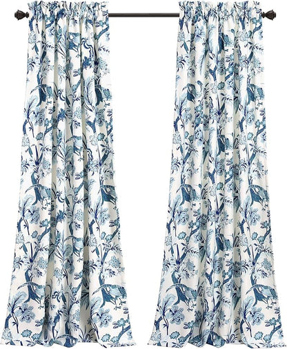 Lush Decor Dolores Light Filtering Window Panels, Pair, 52" W x 108" L, Blue - Floral Curtains for Bedroom - Vintage Curtains - Coquette Room Decor