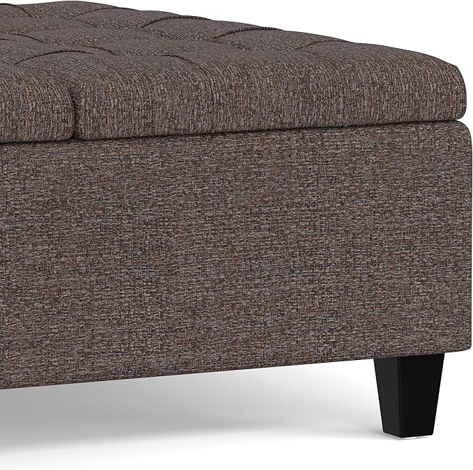 SIMPLIHOME Harrison 36 inch Wide Transitional Square Coffee Table Storage Ottoman in Mink Brown Tweed Look Fabric, Assembled, for the Living Room and Bedroom