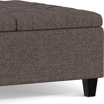 SIMPLIHOME Harrison 36 inch Wide Transitional Square Coffee Table Storage Ottoman in Mink Brown Tweed Look Fabric, Assembled, for the Living Room and Bedroom