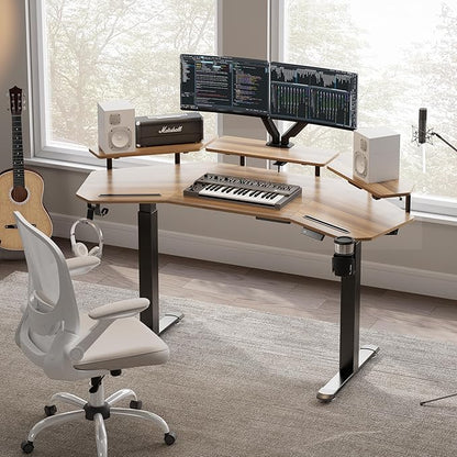 EUREKA ERGONOMIC Standing Gaming Desk with Dual Motor,63" Wing Shaped Computer Desk w Mouse Pad, Electric Adjustable Height Table w LED Monitor Stands,Slot Design,Walnut