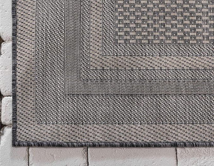 Unique Loom Outdoor Border Collection Area Rug - Soft Border (9' x 12' Rectangle, Black/ Ivory)