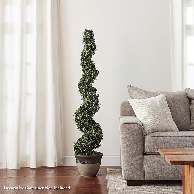 5 Ft Artificial Boxwood Spiral Topiary Tree - Realistic Fake Plant with Weighted Pot for Indoor or Outdoor Use - Artificial Plants for Living Room, Office, or Home Decor by Pure Garden (Green)
