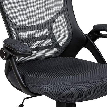 Flash Furniture Porter High-Back Swivel Office Chair with Adjustable Lumbar Support and Seat Height, Ergonomic Mesh Desk Chair with Flip-Up Armrests, Black