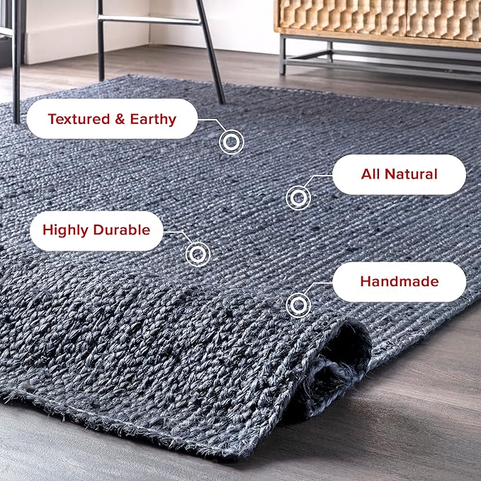 nuLOOM 4x6 Rigo Jute Hand Woven Area Rug, Navy, Solid Farmhouse Design, Natural Fiber, For Bedroom, Living Room, Dining Room, Hallway, Office, Kitchen, Entryway