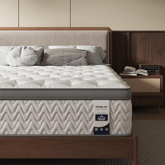 Queen Mattress 10 Inch – Hybrid Mattresses for Back Pain, Extra Lumbar & Shoulder Support, Fiberglass-Free & No Odor, 365-Night Trial