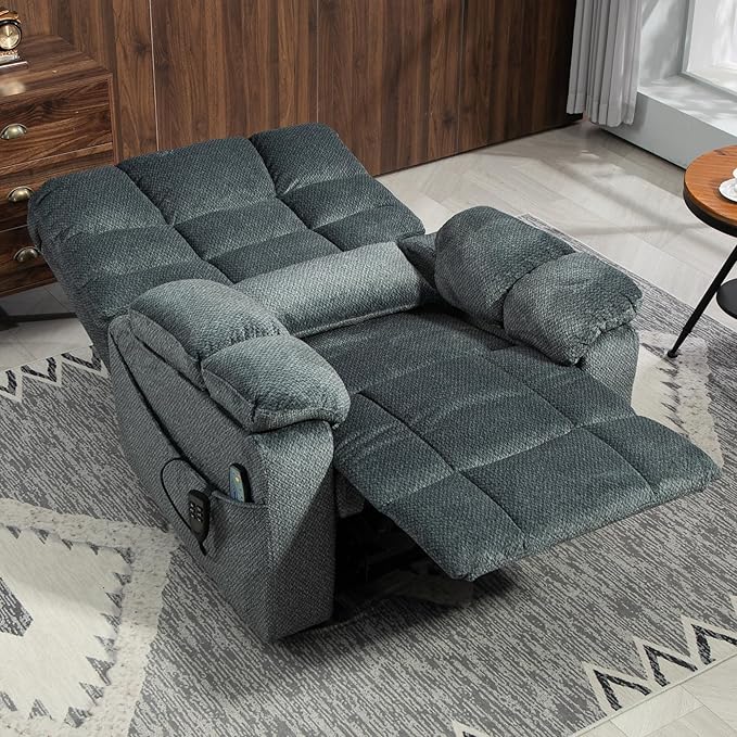 3-Motor Lift Chair with Adjustable Seat Height Zero Gravity Lay Flat Recliner with Heat Massage, Big Man Lift Recliners 400 lbs for Elderly Storage Cup Holders, Tall Man Recliner