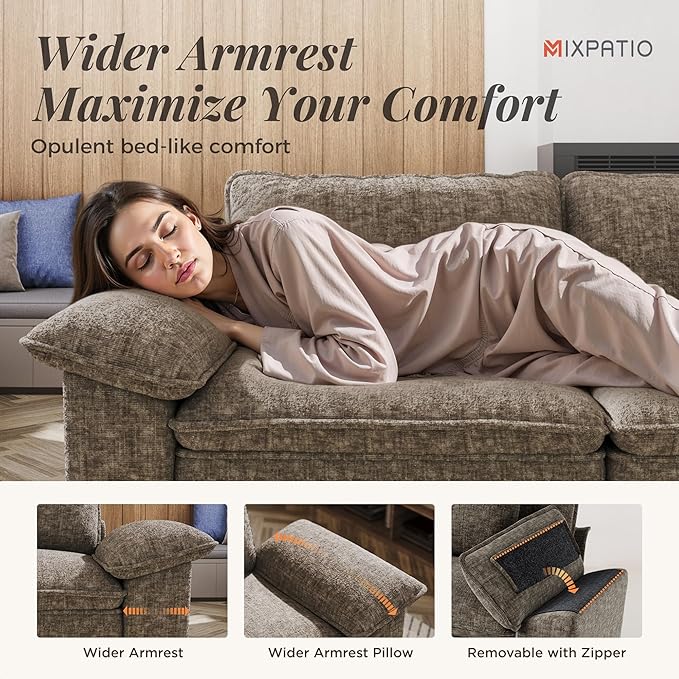87-Inch L Shaped Sectional Sofa with Cloud Cushions, Deep Seat Modular Couch Set w/ 3 Seats & 1 Ottomans, Removable Arms, Plush Chenille Upholstery for Living Room, Apartment - Smoky Gray
