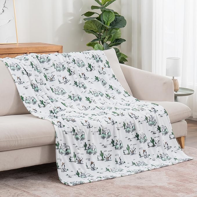 Berkshire Blanket Peanuts® VelvetLoft® Cute Character Snoopy Plush Throw Blanket,Snoopy Desert Travel White,Throw 55 in x 70 in (Official Peanuts® Product)